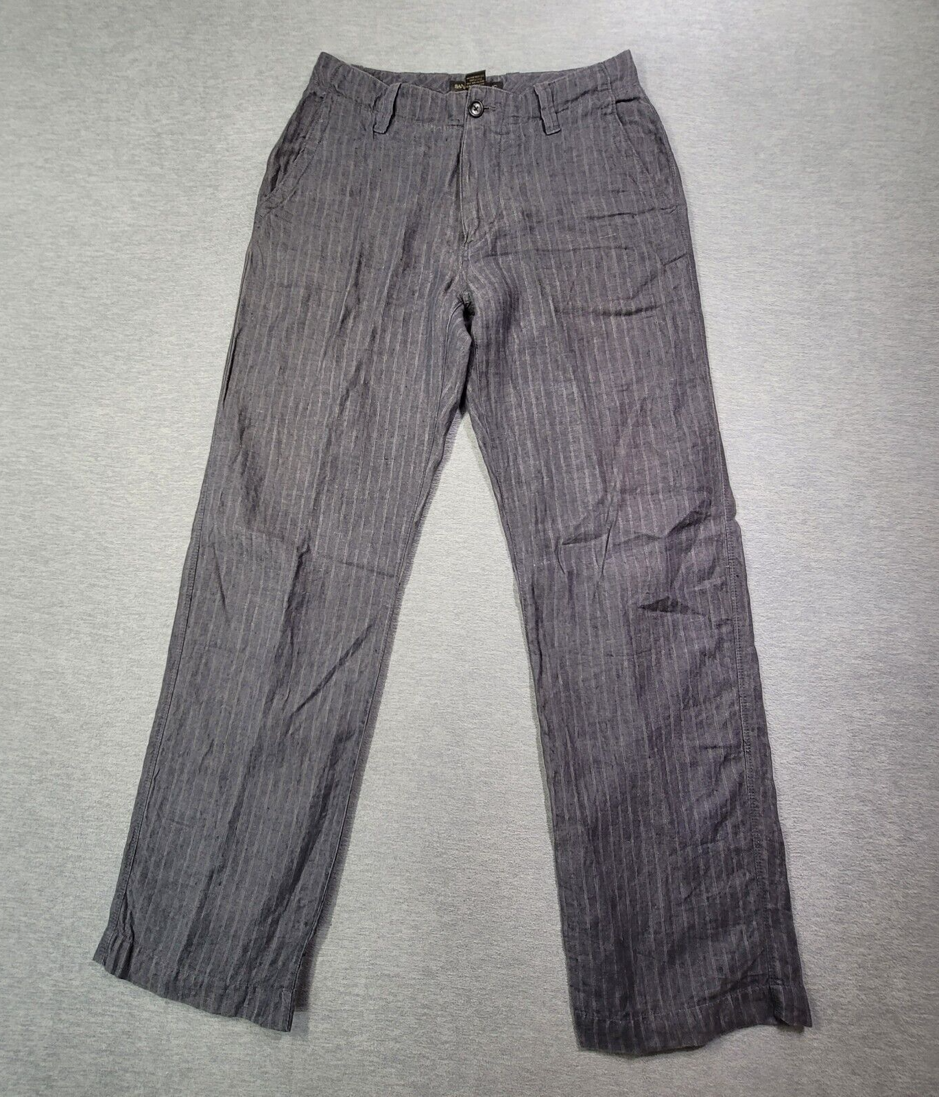Banana Republic Pants Mens 29x32 Gray Striped Linen Straight Drawstring