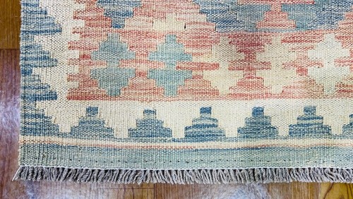 De colección Antiguo Afgano Nómada Azul Multi Co Hecho a Mano Lana Kilim Runner 79x299 cm - Imagen 8 de 8