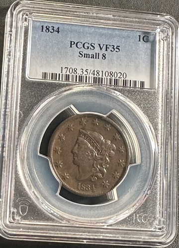1834 Large Cent - Small 8, N-1, R-1, PCGS VF35 - Picture 2 of 3