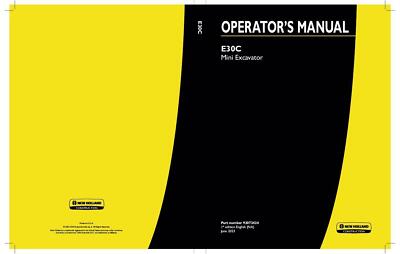 New Holland E30C Mini Excavator Operators Manual PDF/USB