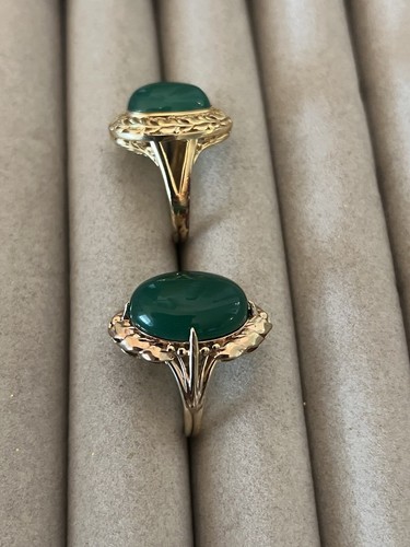 2 Green Onyx Rings Sterling 925 gold overlay vermeil Size 7 - 7.25 Oval Set of 2 - Picture 5 of 18