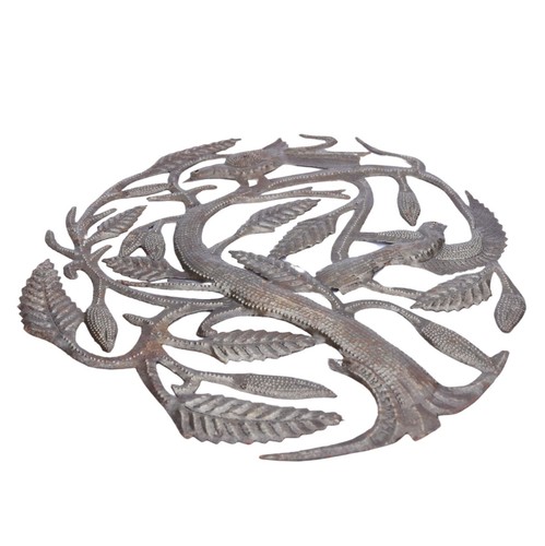 Handcrafted Haitian Metal Art, Tree with Heart Fruit & Birds, Home & Garden - Picture 2 of 6