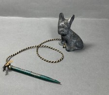 Antique French Bulldog Sitting Dog Paperweight Cast Pewter Metal Pencil Holder