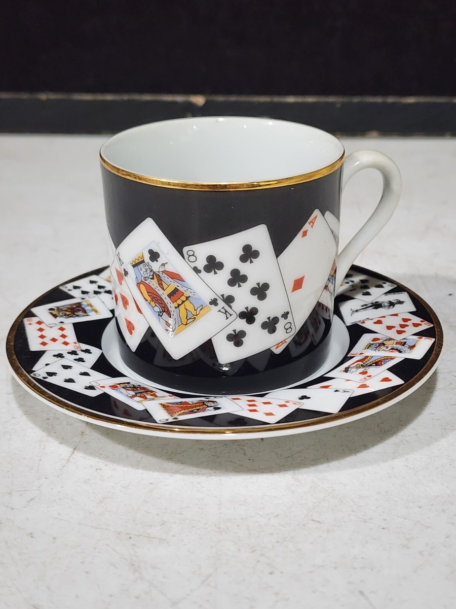 Vintage Tiffany & Co Porcelain Espresso Cup Saucer Black Playing