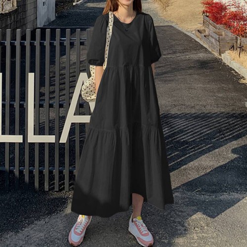 Women Short Sleeve Tiered A Line LongDress Cocktail Party Prom Dresses Sundress/ - Picture 13 of 17