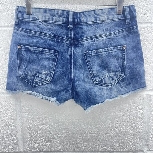 NEW LOOK BLUE DENIM RIPPED SHORTS ACID WASH LOW WAIST RAW HOTPANTS VINTAGE UK 8 - 第 2/4 張圖片