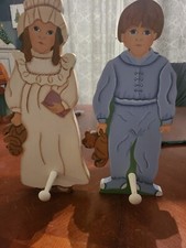 Vintage Nursery Wall Art Folk Art Wooden Boy And Girl Handpainted Handmade