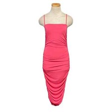 Deja Vu Dress Womens M Medium Pink Bodycon Sleeveless Midi Ruched