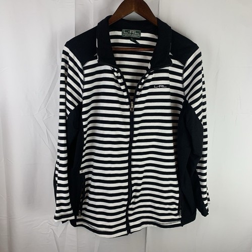 Lauren Active Ralph Lauren L-RL Damen 2X schwarz-weiß gestreifter Pullover durchgehender Reißverschluss