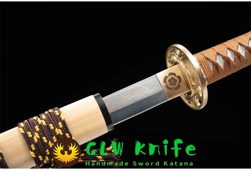 Japanese Chokuto Folded Damascus Steel Katana Sword Straight Single Edged Blade - Picture 7 of 24