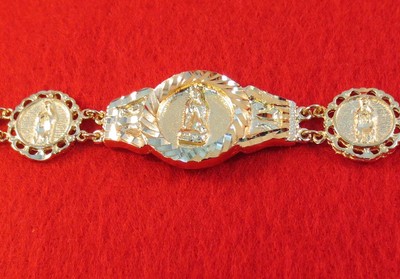 7 or 8 INCH 14KT HEAVY GOLD PLATED VIRGIN MARY BRACELET UNISEX BLING  B-210