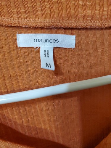 Maurices Heartland Henley Striped Cuff Tee Orange Women Size Medium - Picture 2 of 7