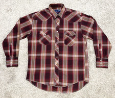 Vintage 90's Wrangler Red Plaid Pearl Snap Western Shirt X-Long Tails Large 16.5