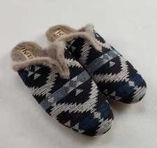 Korks Nile Slip On Shoe Women 7 Black Faux Fur Lined Aztec Mule Flat Slipper NEW