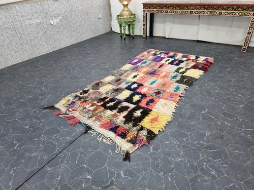 Moroccan Handmade Vintage Rug 3'1''x 6'5'' Berber Checkered Multicolor Carpet - Picture 4 of 12