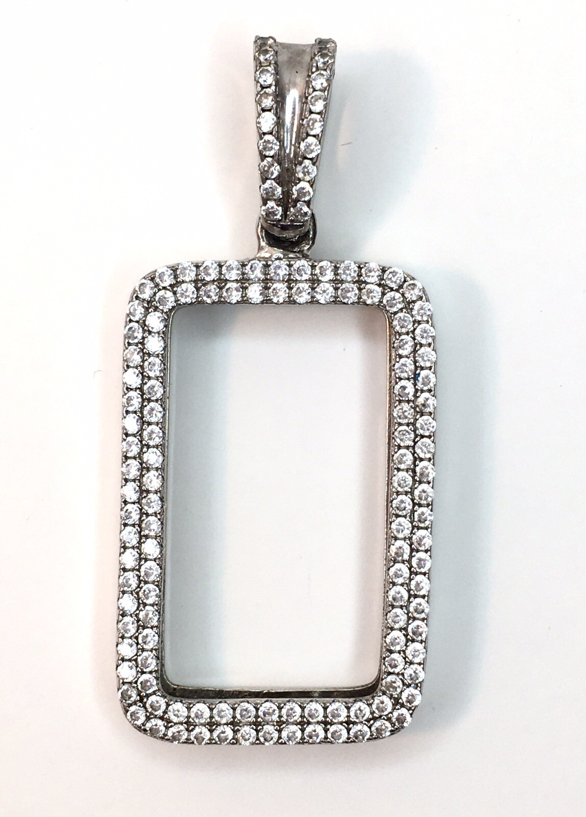 Large Sterling Silver Open Rectangle Pendant Sign… - image 1