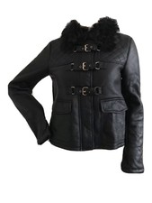 Topshop Rare Black Leather Sheepskin Shearling Jacket Uk 8 Eu 36 Us 4 Small Bnwt