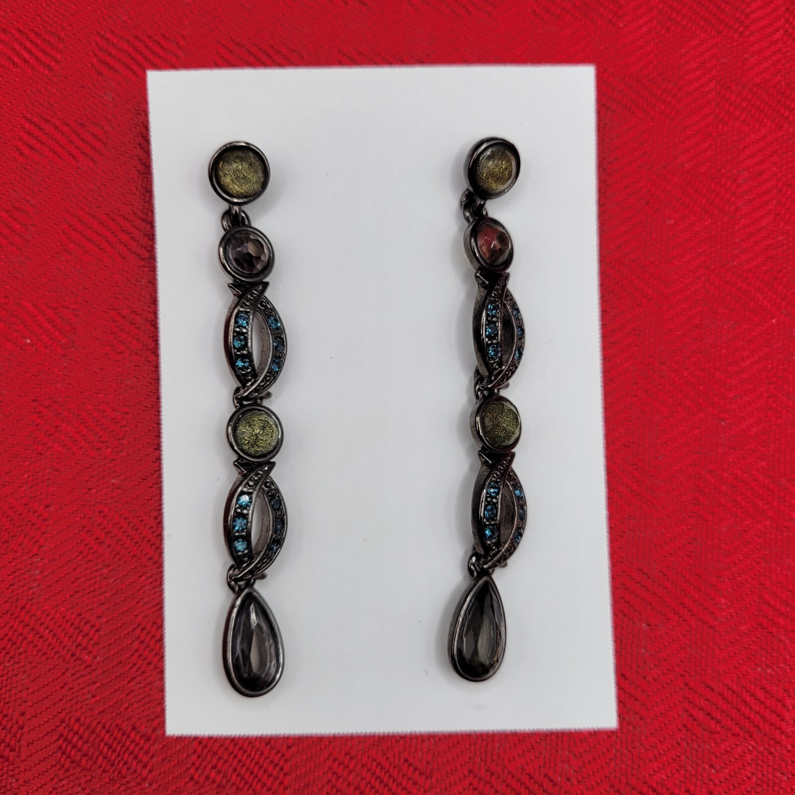 Long Linear Articulated Post Dangle Earrings Face… - image 2