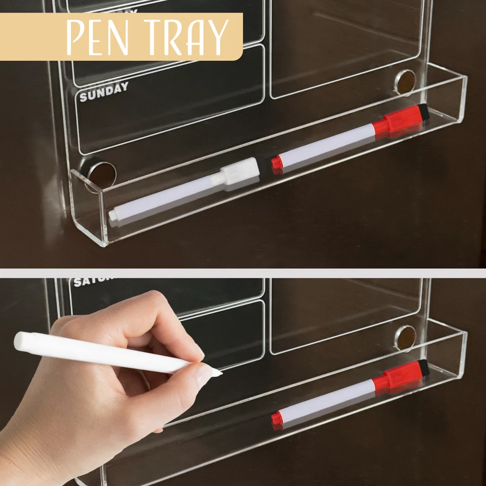 Acrylic Magnetic Fridge Planner with Pen Holder, Clear Weekly Meal Planner Board - Image 2 of 4