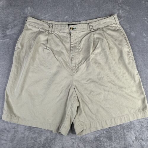 Tommy Hilfiger Pleated Shorts Mens 36x7 90s Lion Crest Twill Tan Khaki Chino