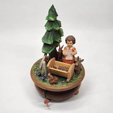 VTG Anri Thorens Wood carved music box  Brahms Lullaby Sleep Little Prince Rare