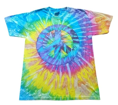 Peace Symbol Tie Dye T-Shirt Swirl Spiralmuster Gr. Medium Hanes Kurzarm
