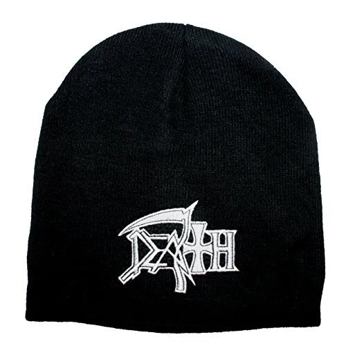 Death Embroidered Band Logo Black Knit Beanie Hat