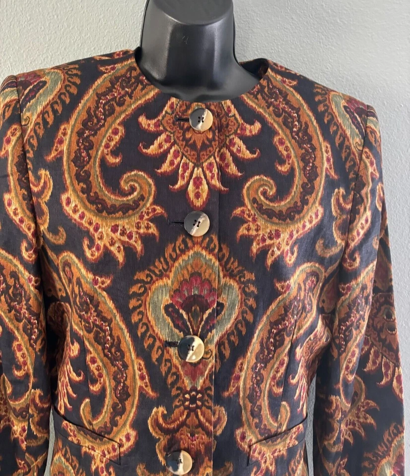 Jones New York Button Front Paisley Print Lined Blazer Jacket Womens Size 6 - Image 4 of 4