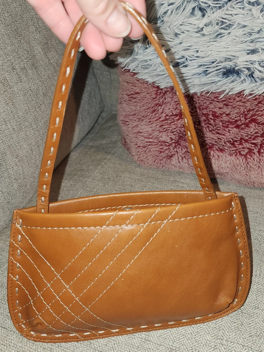 Vintage GAP Genuine Leather Cotton Liner Mini Handbag With White Stitching KG033