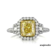 2.75CT Genuine Citrine Radiant Cut Engagement Jewelry Ring 14K 2-Tone Gold Over