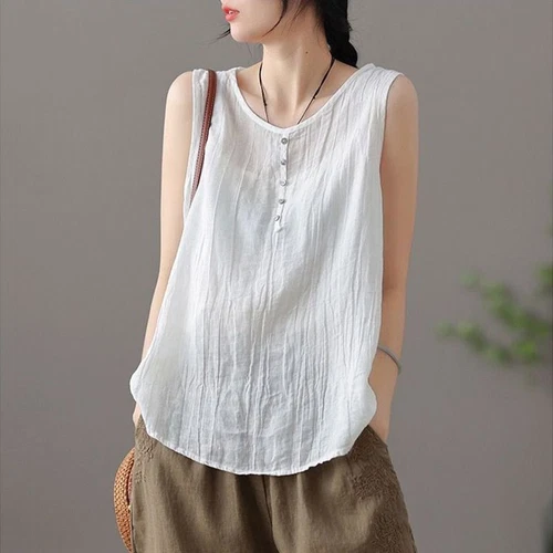 Women's vest, camisole sleeveless button up shirt casual solid color T-shirt- - Bild 9 von 20