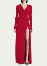 NWT HALSTON Sydney Faux Wrap Gown Red 12 $495