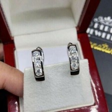 2Ct Round Lab Created Diamond Women's Small Hoop Earrings 14k White Gold Plated