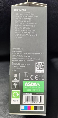 Asda Tech RGB Wired Gaming Mouse USB 6 Programmable Buttons - New and Sealed - 第 4/4 張圖片