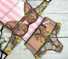 Victoria's Secret DREAM ANGELS Unlined Bra Mesh High-rise Floral Panty Set