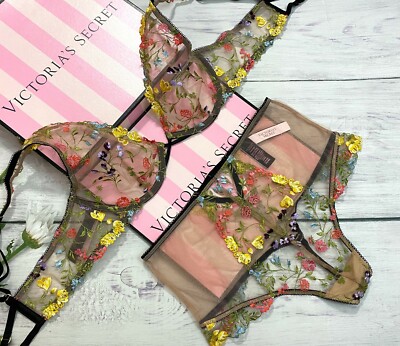 Victoria's Secret DREAM ANGELS Unlined Bra Mesh High-rise Floral Panty Set