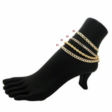 CUBAN CURB LINK CHAIN ROPE MARINER ANKLET ANKLE BRACELET 14K ITALY GOLD PLATED