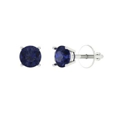 Simulated Blue Sapphire Stud Earrings, Screw back 0.5 cttw, 4.0mm, Round-Cut 