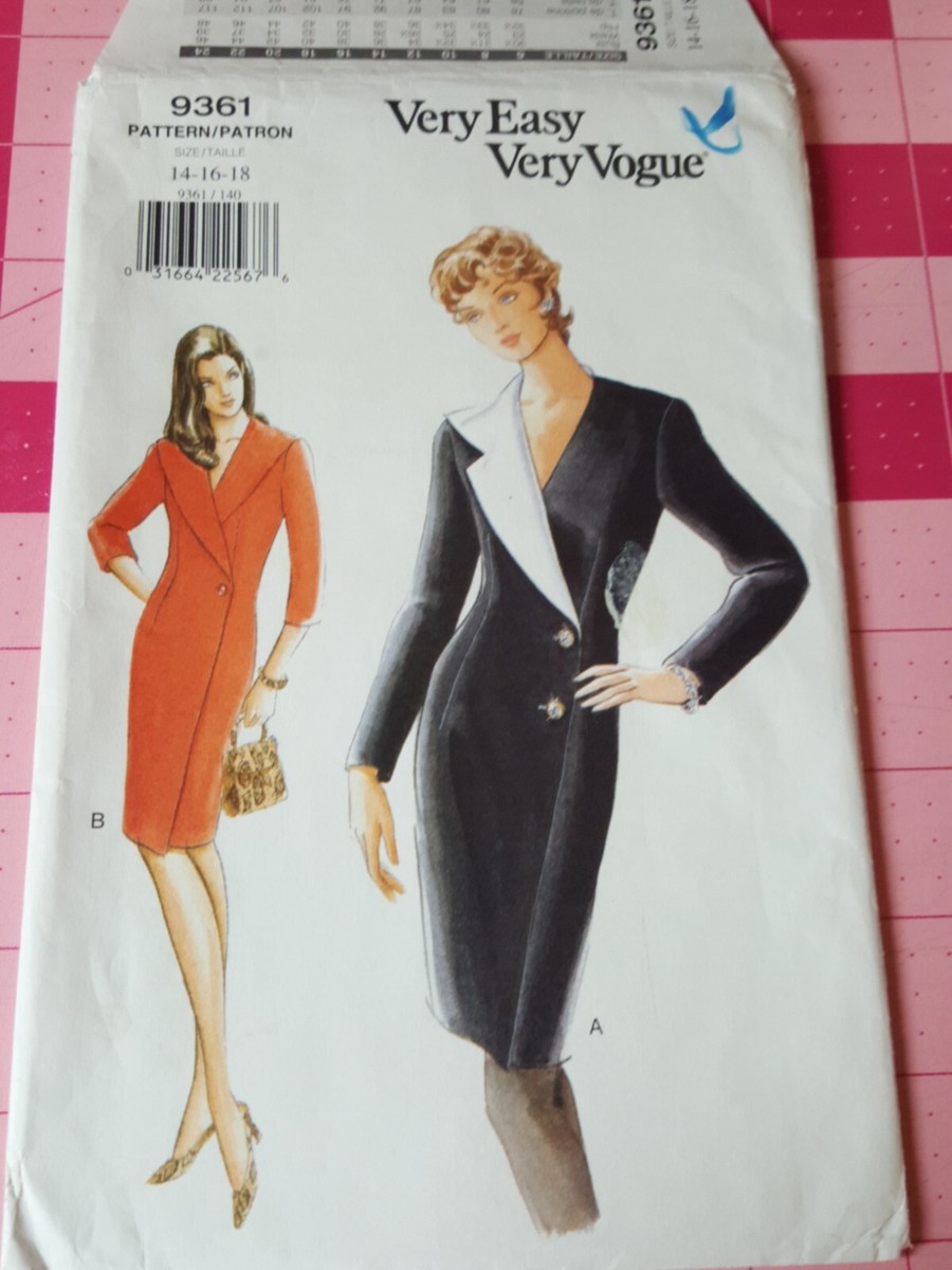 Vintage Vogue Pattern 9361 Fitted Mock Wrap Dress Sizes 14 16 18 UNCUT |  eBay