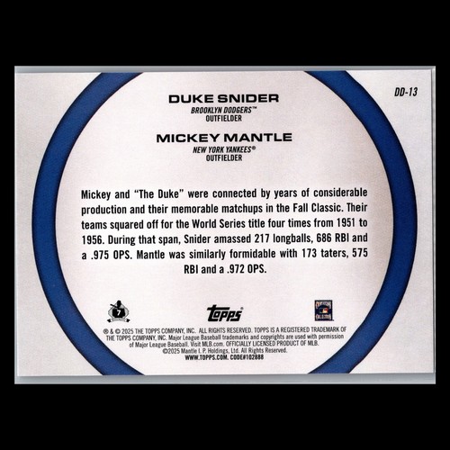 2025 Topps Series 2 - #DD-13 Mickey Mantle Duke Snider - Yankees / Dodgers - Bild 2 von 2