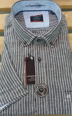 CASA MODA GREY STRIPE LINEN SHORT SLEEVE SHIRT BIG KINGSIZE 2XL3XL4XL5XL6XL7XL