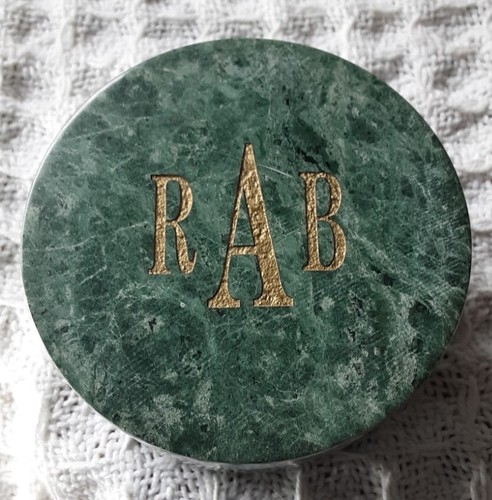 Quarry International Green Marble Monogrammed Round Trinket Jewelry Box - Picture 2 of 7
