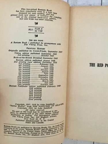3 Bücher Set, John Steinbeck, Vintage Bantam, Rotes Pony, Mond ist unter, Mäuse & Männer, - Bild 9 von 10