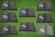 Slate Grey Memorial Dove Book Stone Grave Plaque Ornament Graveside Diamante