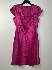 J Crew Short Sleeve Slip Dress Textured Satin Womens 4 Pink Radiant Fuchsia