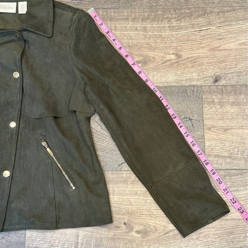 CHICO’S Faux Suede Olive Green Jacket Business Casual Travel Office Small Size 0 - Picture 6 of 14