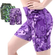 Women's Shorts Pants Yoga Fitness Soft Stretch Leggings High Waist with Pocket