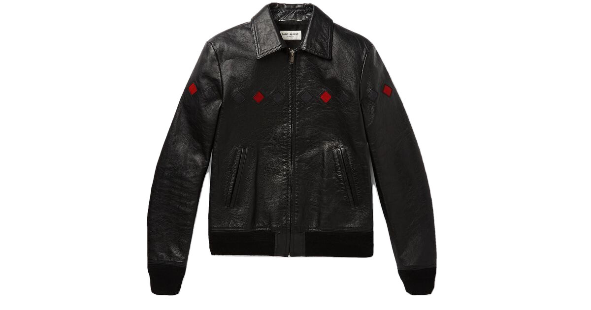 Giacca nera in pelle di vitello Saint Laurent grani interi taglia 48