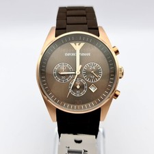 NEW EMPORIO ARMANI AR5890 BROWN & ROSE GOLD SILICONE STRAP MENS WATCH