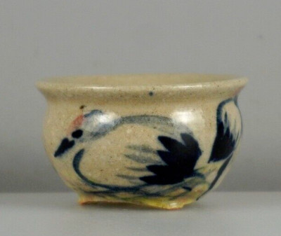 Japanese Bonsai pot ZEKO NAKAMURA signed NORI IROE Bird MAME Pouched φ2.2'' *1386